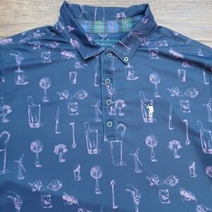 William Murray Polo Mens Large Blue Drinks Cocktail‎ Print AOP Golf Performance